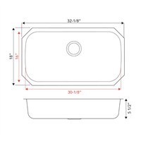 Pelican PL-VS3218 18G Stainless Steel Single Bowl Undermount Kitchen Sink 32 1/8'' x 18''